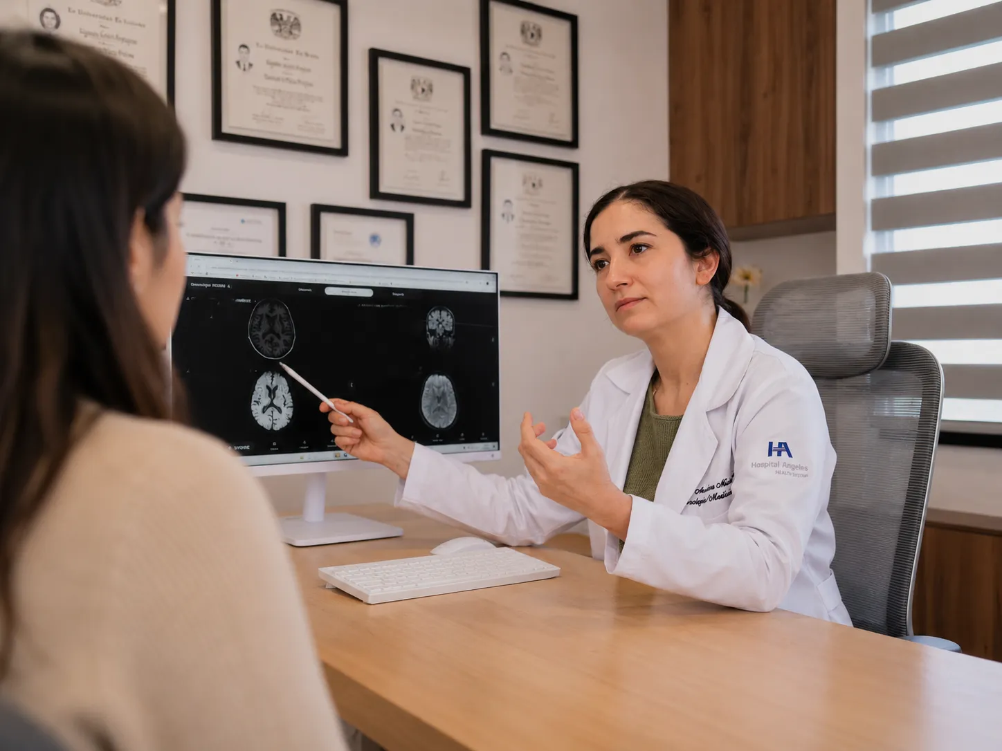 Dra. Anaclara Michel Chávez durante una consulta médica
